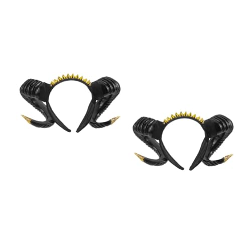 SHERCHPRY 2 Stück Halloween Stirnband mit Goldfarbenen Nieten Widderhörnern Robustem Kopfschmuck für Party Cosplay Karneval Atmungsaktiv Bequem Langlebig Einzigartiges Design für Festliche von SHERCHPRY