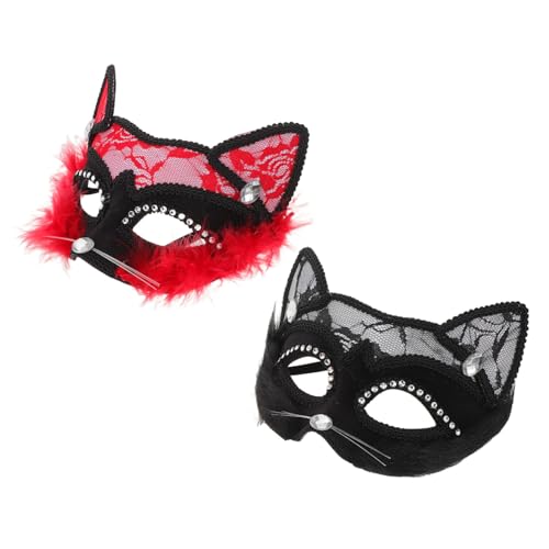 SHERCHPRY 2 Stück Katzengesichtsmaske Maskenmaske Für Maskenparty Weibliche Maske Katzenkostüm Damenmaske Katzen Halloween Maskenmaske Maskerade Maske Für Frauen Polyester von SHERCHPRY