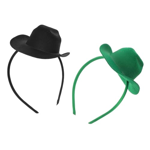 SHERCHPRY 2 Stück Mini Cowboy Hut Haarreifen für Mädchen Leichtes Western Party-accessoire Modisches Stirnband für Karneval Festtage und Alltag Charmantes Design in Grün und Schwarz von SHERCHPRY