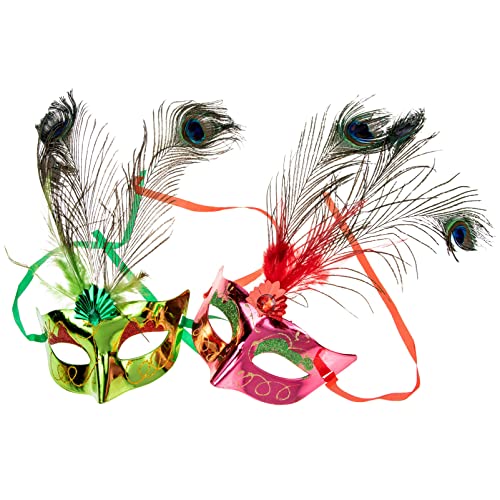 SHERCHPRY 2 Stück Pfauenmaske Maskerade Gefiedermaske Partymaske Kostüm Gefiedermaske Bühnenmaske Erwachsenenmasken Retro Kleidung Halloween Party Glänzende Partyballmaske von SHERCHPRY