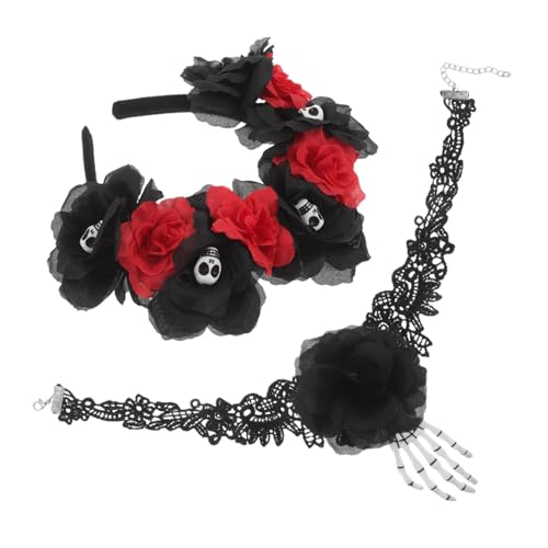 SHERCHPRY 2 Stück Teiliges Halloween Schmuckset Leichter Schädel-haarreif und Knochencollier Komfortable Kostüm-accessoires für Party Cosplay und Gruselige Vampir-feiern von SHERCHPRY