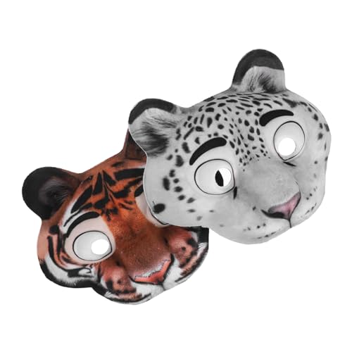 SHERCHPRY 2 Stück Teiliges Tiger Schneeleopard Bunte Halbgesichtsmasken aus EVA für Halloween Karneval Cosplay Mottoparty Detailreiche Wiederverwendbare Gesichtsmasken für Festliche Anlässe von SHERCHPRY