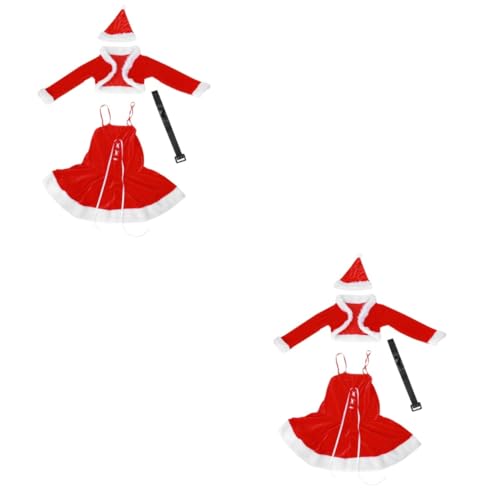 SHERCHPRY 2St weihnachtsmann kostüm weihnachtsmannkostüme Weihnachtskostüm mit Hut santa kostüm Weihnachtsmann-Cosplay-Kostüm Weihnachtskostüm für Frauen Kleid Performance-Kostüm rot von SHERCHPRY