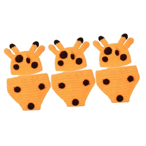 SHERCHPRY 3 Sätze Giraffe Babyfotoanzug Zubehör Kleinkind Strickmütze für Neugeborene -Tier-Outfit Säuglingshorts elastisches Kostüm handgefertigte Babyshorts Garn Yellow von SHERCHPRY
