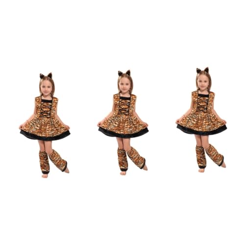 SHERCHPRY 3 Sätze Performance-Kleidung Pyjama-Strampler Kinderkostüm Stirnbänder mit Katzenohren Nachtwäsche Kleider Kinderkleidung Kostüm für Rollenspiele Mädchenkostüm Cosplay Tanzkostüm von SHERCHPRY