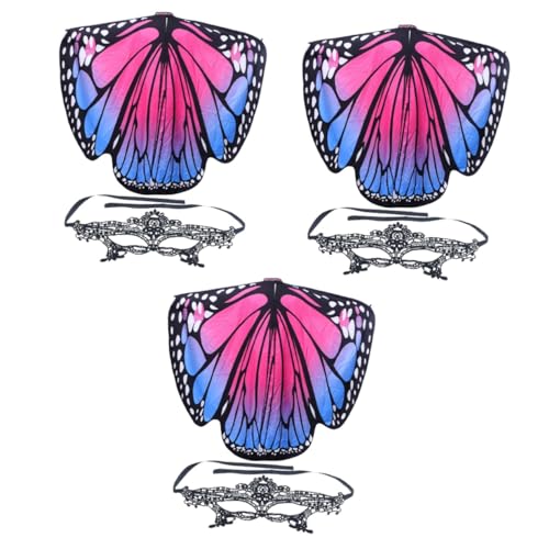 SHERCHPRY 3 Sätze Schmetterlingsschal Schal Gruppenkostüme Kostümmasken Für Erwachsene Umhang Mit Erwachsenen Schmetterlingen Dekorative Maskerademaske Rotieren Mantel Spitze Polyester von SHERCHPRY
