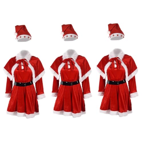 SHERCHPRY 3 Sätze Weihnachtskleidung für Frauen Weihnachtsmann-Outfit vermissen Frauen formelle Kleider Weihnachtsmann-Kostüm weihnachten kostüm formelle Kleidung Weihnachtsmann-Kleid Vlies von SHERCHPRY