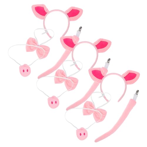 SHERCHPRY 3 Satz Niedliches Schwein Kostüm Set für Erwachsene Verstellbares Rosa Tierkostüm mit Schweineohren Stirnband Schleife und Leichtes Halloween Cosplay Zubehör für Kostümpartys von SHERCHPRY