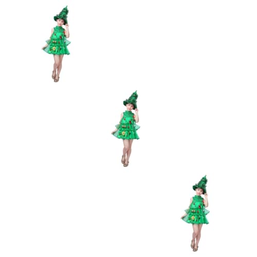 SHERCHPRY 3 Stk weihnachtsgrünes kleid weihnachtsbaum kleid grünes Baum-Outfit baby mädchen kleid kleidung Weihnachtsshow-Kostüm Weihnachtsbaumhut und -kleid Weihnachten kleiner Baum Kind von SHERCHPRY