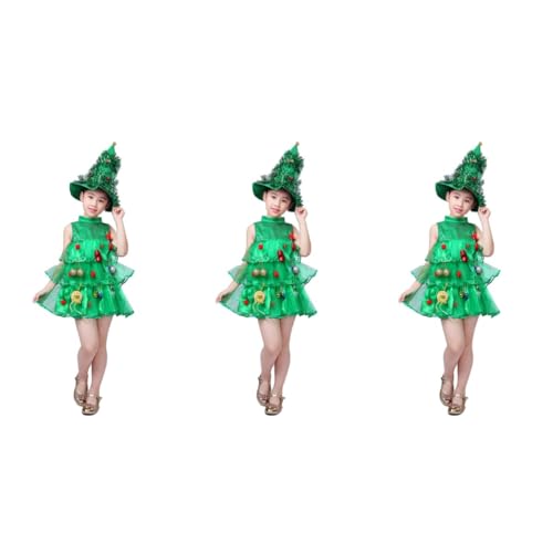 SHERCHPRY 3 Stk kinder weihnachtskostüm weihnachtskleider kinder Kindermütze und Kleid weihnachtsbaum kostüm kleidung Mädchen-Outfits Kinder-Cartoon-Performance-Kostüme Weihnachtsshow-Kostüm von SHERCHPRY