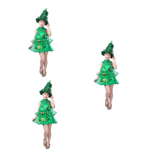 SHERCHPRY 3 Stk kleines Mädchenkleid Glitzer-Weihnachtsbaum-Kostüm kinder weihnachtskostüm tannenbaum hut Mädchen-Outfits kleidung Bühnenkostüm für Kinder Kindermütze und Kleid Cosplay Rock von SHERCHPRY