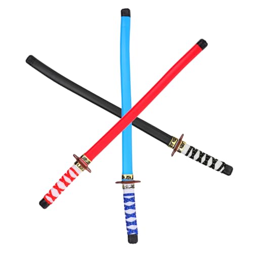 SHERCHPRY 3 Stück Teiliges Leichtes Langlebiges Japanisches Katana Cosplay Requisit in Rot Blau Schwarz als Mitgebsel für Kindergeburtstag und Partyspaß von SHERCHPRY