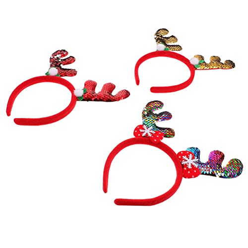 SHERCHPRY 3 Stück Teiliges Weihnachts Pailletten Rentiergeweih Haarband Leicht Komfortabel Festlich für Party Bühne Cosplay von SHERCHPRY