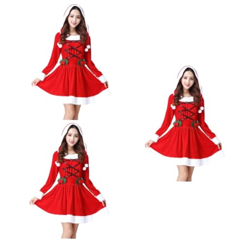 SHERCHPRY 3St erwachsener weihnachtsmann rock Outfit für Mädchen Weihnachtsmann-Kleid Mädchenkleider Kapuzenkleid für Weihnachten weihnachtskleid dekor Cosplay Kleidung Suite Frau rot von SHERCHPRY
