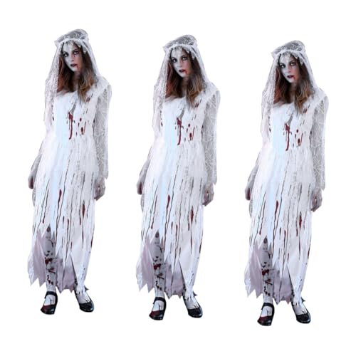 SHERCHPRY 3St halloween kostüm halloween costume halloween+kostüm Halloween-Kostüme für Frauen Halloween-Brautkostüm Geisterbraut Kostüm Halloweenkostüm bilden Kleidung Brautkleid Weiß von SHERCHPRY