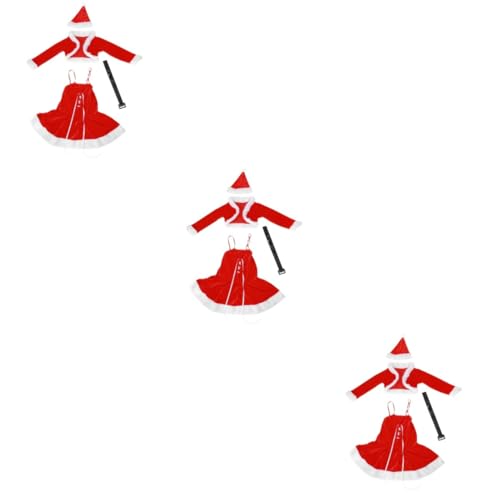 SHERCHPRY 3St weihnachtsmann kostüm weihnachtsmannkostüme Weihnachtskostüm mit Hut Weihnachtskostüm in Einheitsgröße Weihnachtsmann-Cosplay-Kostüm frauen rollenspiel outfits Kleid Gürtel rot von SHERCHPRY