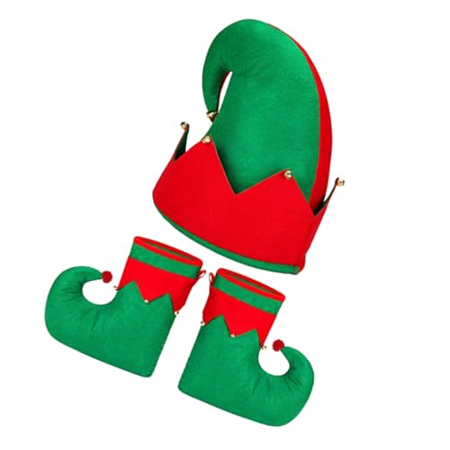 SHERCHPRY 3St Weihnachtselfschuhe und -hüte camoing weihnachtsverkleidung Kostüme für Erwachsene Ballkostüm Kleider Ballelfenkostüm Elfenschuhe Cosplay Hut Weihnachtsmütze Stoff rot von SHERCHPRY