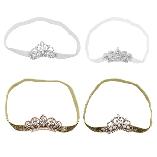 SHERCHPRY 4 Stück Haarbänder mit Krone Elastische Haarschmuck für Mädchen Gold Silber Perlen für Partys und Geburtstagsfeiern Weich und Bequem für Kleine Prinzessinnen von SHERCHPRY