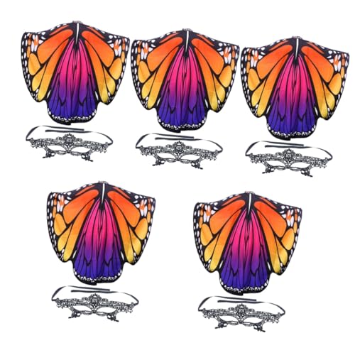 SHERCHPRY 5 Sätze Schmetterlingsschal Schal Festival-Schmetterlings-Umhang Umhang mit erwachsenen Schmetterlingen Masken Festival Maskerade Maske Festival-Schmetterlingsmantel tragbar bilden von SHERCHPRY