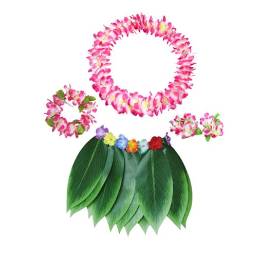 SHERCHPRY 5 Stück 1 Satz Künstliche Blumengirlande Kind Hawaii-tanzgirlande Strandparty-kranz Hawaiianische Leis Elastische Stirnbänder Hawaii-grasrock Bankett Kleidung Rosa Erwachsener von SHERCHPRY