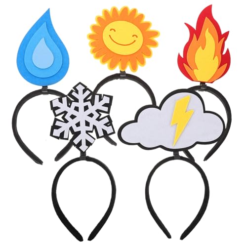 SHERCHPRY 5 Stück Teiliges Lustiger Filz Haarreifen mit Flammen Sonne Wolke und Schneeflocke Weiche Leichte Party Accessoires für Geburtstags und Festtagsfeiern von SHERCHPRY