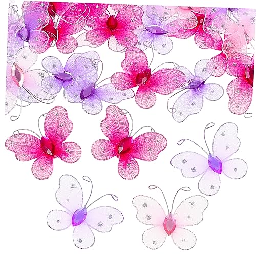 SHERCHPRY 50 Stück Nylon-schmetterlinge Kleid Schmetterlingsdekoration Schmetterlingskartendekoration Drahtschmetterlinge Mesh-schmetterlingsdekorationen Juwel Eisendraht Haushalt von SHERCHPRY