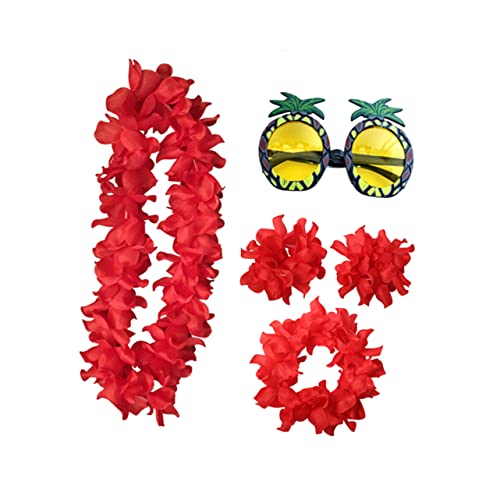 SHERCHPRY 5st Tropischer Blumenkranz Hawaiianische Partygeschenke Sommer Halskette Hawaiianische Blumenkette Kostüm-halskette Hawaiianisches Partykostüm Kleidung Ananas Rot von SHERCHPRY