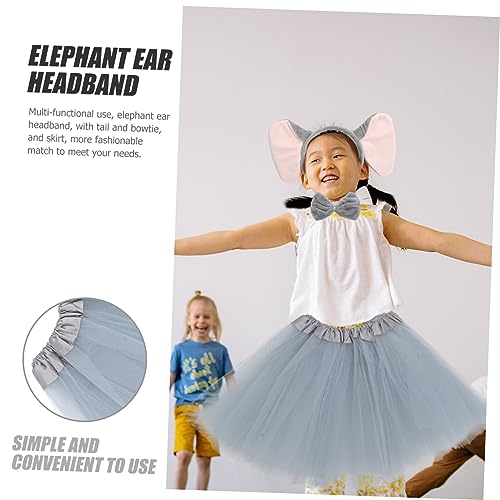SHERCHPRY Elefantenohren Stirnband mit Schleife und Graues Tüllrock Kostüm Halloween Tier Accessoires für Damen Verstellbar Leicht Wiederverwendbar Geeignet für Geburtstags und Mottopartys von SHERCHPRY