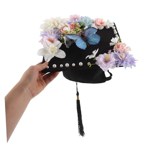 SHERCHPRY Graduation Cap mit Quaste für Erwachsene Schmetterlings und Blumendekor Quadratischer Akademischer Hut Langlebig und Vielseitig für Uni und Masterabschluss Party und Fotorequisite von SHERCHPRY