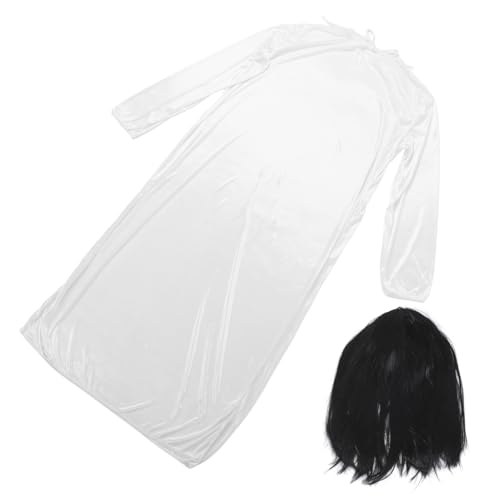 SHERCHPRY Gruseliges Geisterbraut Kostüm Weißer Zombieanzug mit Schwarzer Perücke Halloween Party Horror Suit für Karneval Bühnenauftritte und Verkleidungen von SHERCHPRY