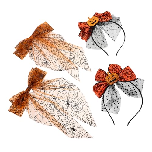 SHERCHPRY Halloween Haarschmuck Teiligem Orange Pumpkin Haarreifen und Spinnennetz Haarklammern aus Mesh für Party Kostüm Foto Requisiten Leicht Vielseitig für Halloween Festveranstaltungen von SHERCHPRY