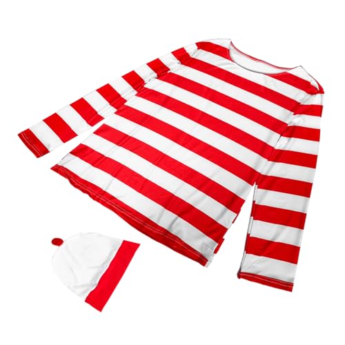 SHERCHPRY Halloween Kostüm Xl mit Rot-weiß Gestreiftem und Halloween Hut Bequemes Cosplay Outfit für Männer und Frauen Robustes Party Kostüm für Schnelle Verkleidung und Wiederholte Nutzung von SHERCHPRY