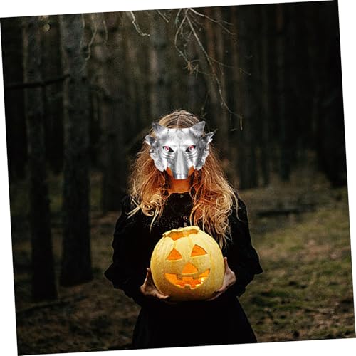 SHERCHPRY Horror Wolf Maske Halloween Tiermaske aus Kunststoff Leichte Komfortable Party Performance Maske für Erwachsene und Dekoratives Halloween Kostüm Requisit Silberfarbener Schädel von SHERCHPRY