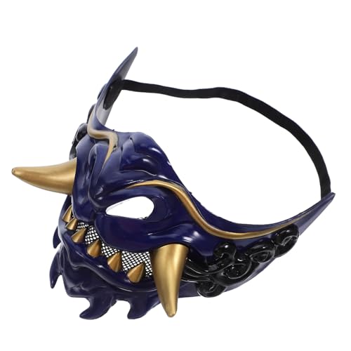 SHERCHPRY Japanische Samurai Dämonenmaske Halbgesicht Cosplay Maske für Halloween Party Verstellbar Unisex mit Detailreicher Gestaltung für Erwachsene von SHERCHPRY