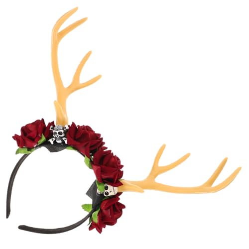 SHERCHPRY Leichtes Party Haarband mit Hirschgeweih Blumen und Damen Haarreif für Karneval Halloween Festliche Kopfbedeckung Bequemer Sitz Robust und Vielseitig Weinrot von SHERCHPRY