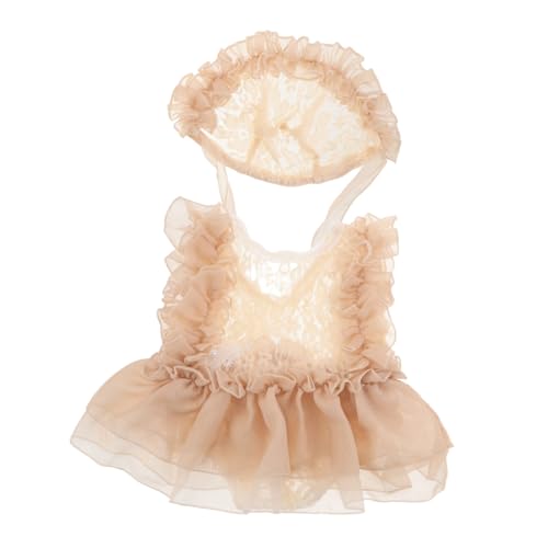 SHERCHPRY Neugeborenen Fotoshooting Outfit Mädchen Spitzen Kleid mit Hut Atmungsaktives Weiches Babyfotografie Kostüm für Besondere Momente Einfaches Anziehen Khakifarbenes Tutu Kleid von SHERCHPRY