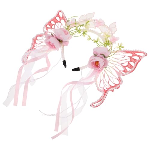 SHERCHPRY Rosa Kopfbedeckung mit Schmetterling und Ripsband für Kostüme Geburtstagsfeiern Hochzeiten und Cosplay Aktivitäten von SHERCHPRY