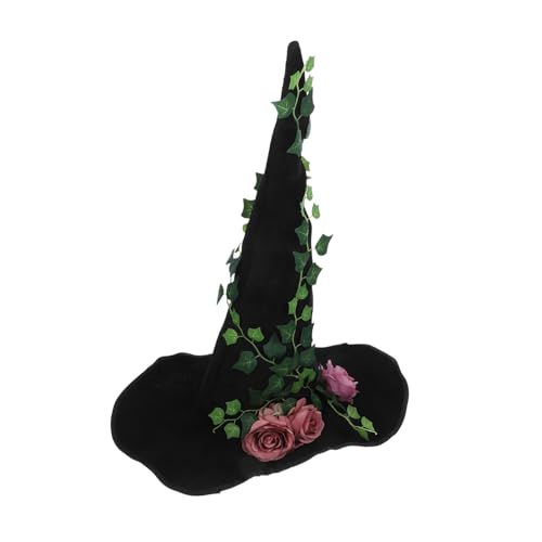 SHERCHPRY Schwarzer Hexenhut für Damen aus Samtigem Material Komfortabel und Langlebig Klassische Form für Halloween Kostüme Gothic Ranken Design von SHERCHPRY