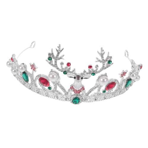SHERCHPRY Silberne Weihnachtskronen-haarreifen mit Strass Perlen Rentier-geweih-design Leichtes Langlebiges Legierungs-diadem Festliche Party Braut-accessoires für Weihnachten und Neujahr von SHERCHPRY