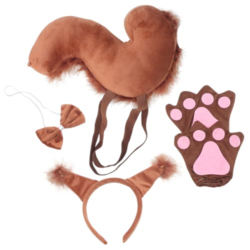 SHERCHPRY Squirrel Cosplay mit Plüsch Ohren Stirnband Krawatte und Handschuhen Weiches Tierkostüm Zubehör für Geburtstag Karneval Fasching Party von SHERCHPRY