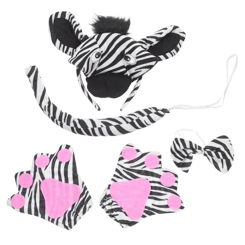 SHERCHPRY Zebra Kostüm Set Damen Stirnband Fliege Handschuhe und Tierisches Karneval Cosplay Zubehör für Halloween Bühnenauftritte und Partys von SHERCHPRY