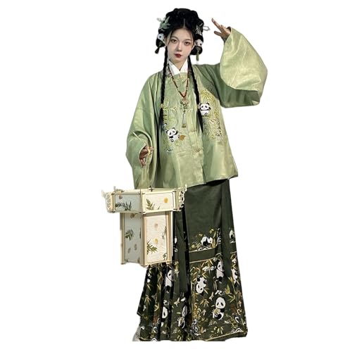 SHFOHGKJ Chinesischer Hanfu for Damen, for Frauen, bestickter Mantel mit Kragen und Plüschjacke, Rock mit Pferdegesicht, Neujahr (Rot, S)(Green,Small) von SHFOHGKJ