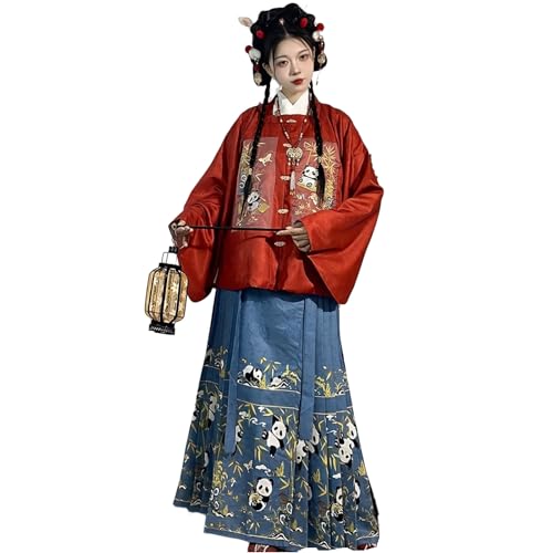 SHFOHGKJ Chinesischer Hanfu for Damen, for Frauen, bestickter Mantel mit Kragen und Plüschjacke, Rock mit Pferdegesicht, Neujahr (Rot, S)(Red,X Large) von SHFOHGKJ