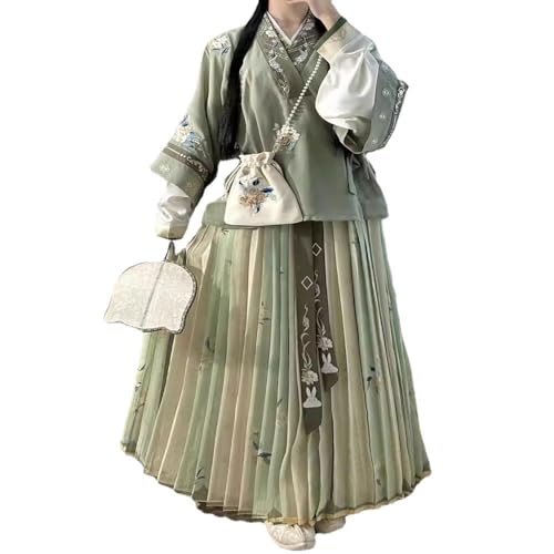 SHFOHGKJ Chinesisches Hanfu for Damen, Hanfu aus der Ming-Dynastie for Damen, Halbarm-Kragenhemd, volle Taillenlänge (L)(One Size) von SHFOHGKJ