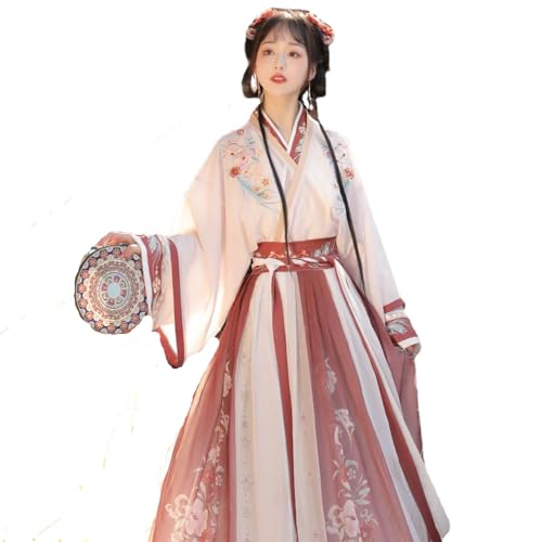 SHFOHGKJ Chinesisches Hanfu for Damen, Wei Jin Hanfu, Ru-Rock im chinesischen Stil for Damen, antikes Kleid, Rot (Rot, XL)(Red,X Large) von SHFOHGKJ