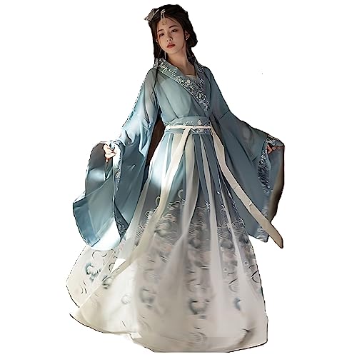 SHFOHGKJ Chinesisches Hanfu for Damen, traditionelles chinesisches Hanfu mit weiten Ärmeln und hoch tailliertem Hanfu-Kleid (Rot, S)(Blue,X Large) von SHFOHGKJ