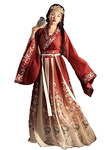 SHFOHGKJ Chinesisches Hanfu for Damen, traditionelles chinesisches Hanfu mit weiten Ärmeln und hoch tailliertem Hanfu-Kleid (Rot, S)(Red,X Large) von SHFOHGKJ