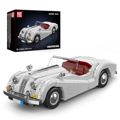 SHHFWU 10236 Technik Oldtimer Klemmbausteine Klassische Sportwagen XK140, Retro-Cabrio Modellauto,Vintage Rennauto Modellbausatz zum Sammeln für Erwachsene (1302 Teile) von SHHFWU