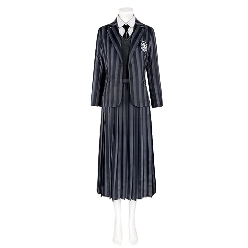 Damen-Kostüm, Gothic-Schuluniform, Cosplay-Kostüm, Faltenkleid, Rock, graue Streifen, Anzug, Party, Halloween, Outfits, GRAU, 3XL von SHIKI