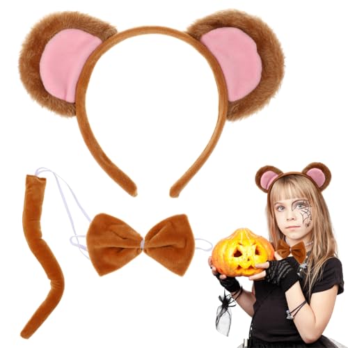 SHINEOFI 1 Set Affenkostüm Affenohren Stirnband Fliege Halloween Tierohren Haarband Kostüm Lustige Party Kopfbedeckung Für Karneval Party Cosplay Zubehör von SHINEOFI